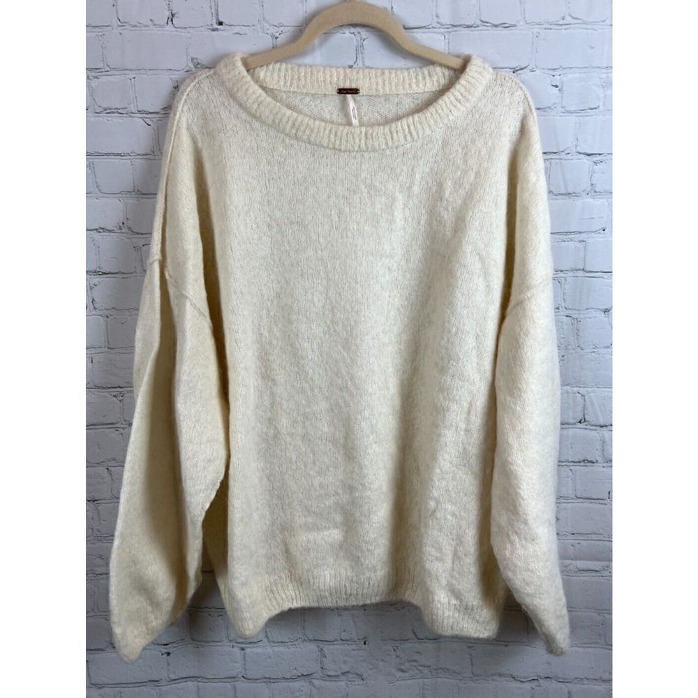 FREE PEOPLE alpaca nylon cream ivory oversized knit sweater pullover L NWOT